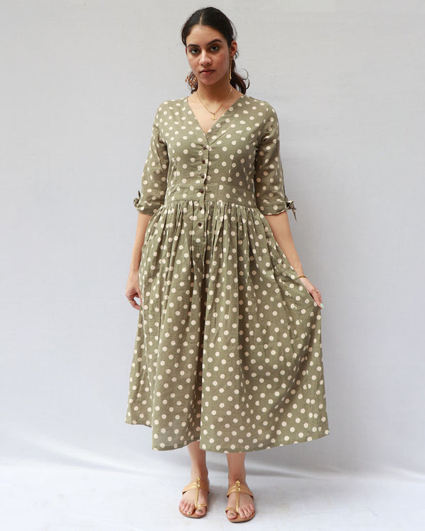 Olivia Hand block-printed Cotton Dress - Polka