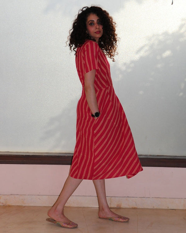 Rani Stripe Overlap Blockprinted Cotton Dress