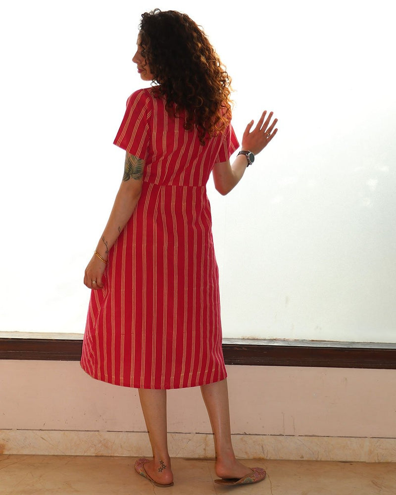 Rani Stripe Overlap Blockprinted Cotton Dress