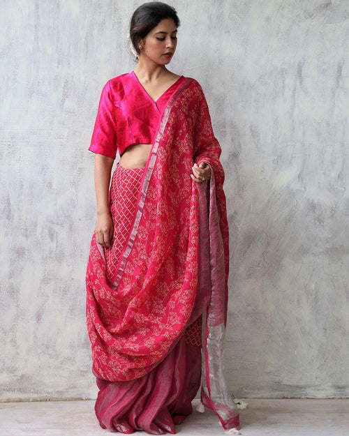 Yellow Blockprinted Handwoven Linen Zari Saree - Anant main image 0