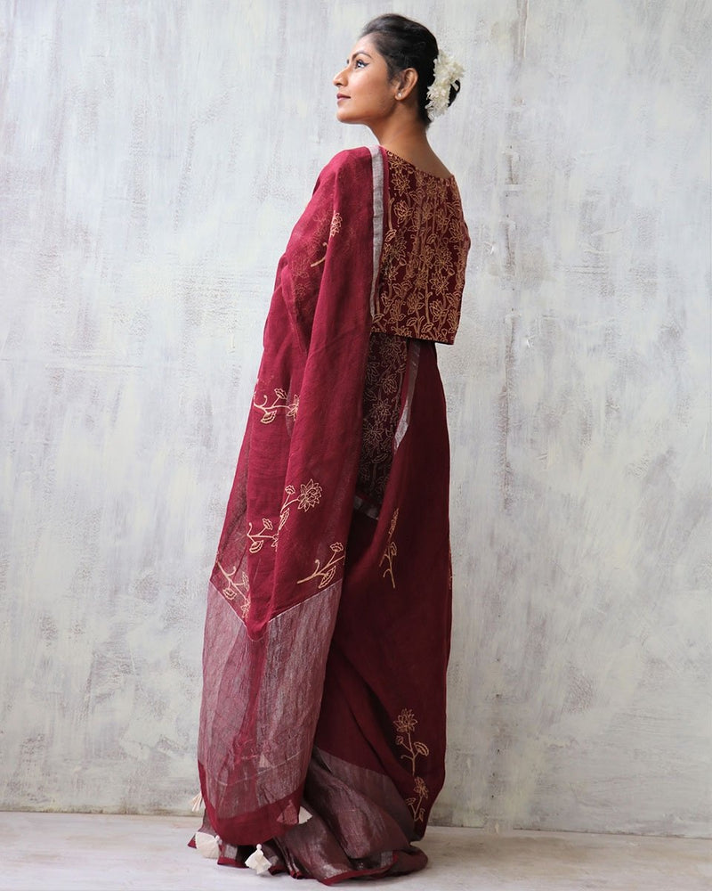 Linen zari saree | Linen saree | Linen saree online | Chidiyaa