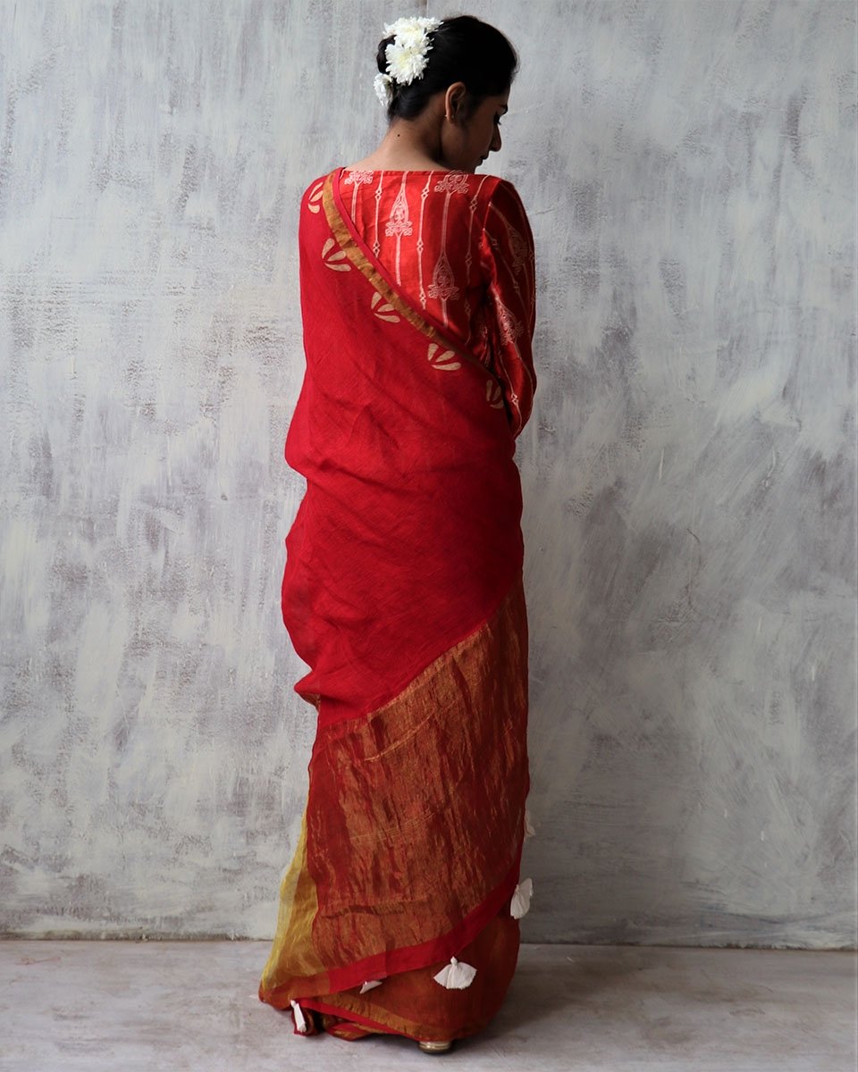 Linen zari saree | Linen saree | Linen saree online | Chidiyaa