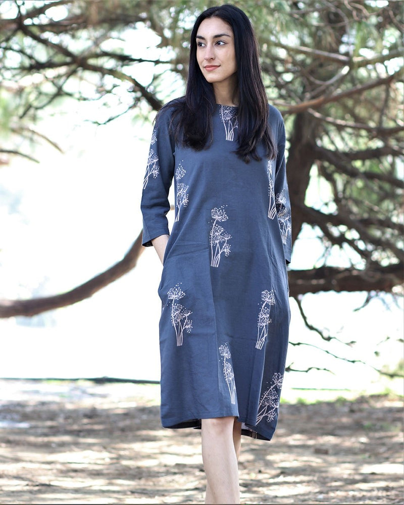 Grey - Wildflower - Blockprinted - Cotton - Dress