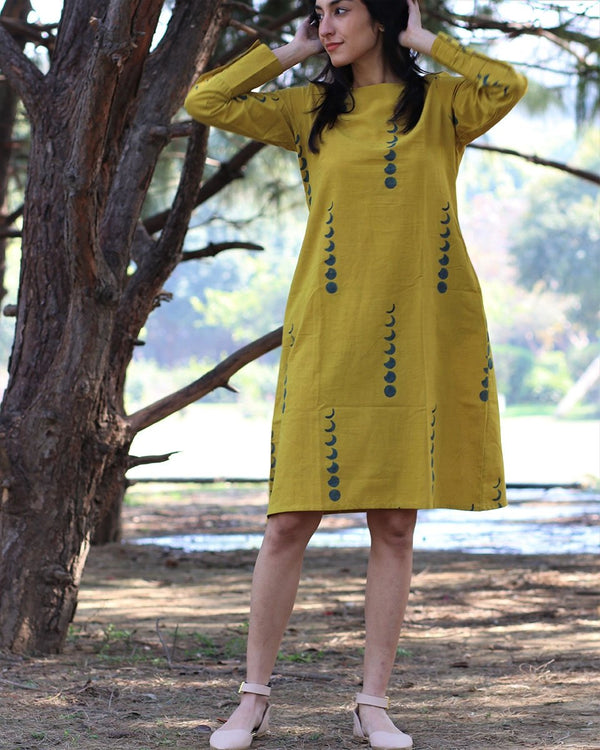Yellow Eclipes Blockprinted Cotton Dress