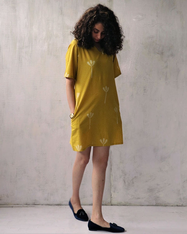 Yellow Blockprinted Cotton Sift Dress
