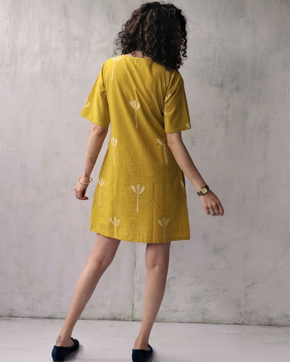 Yellow Blockprinted Cotton Shift Dress