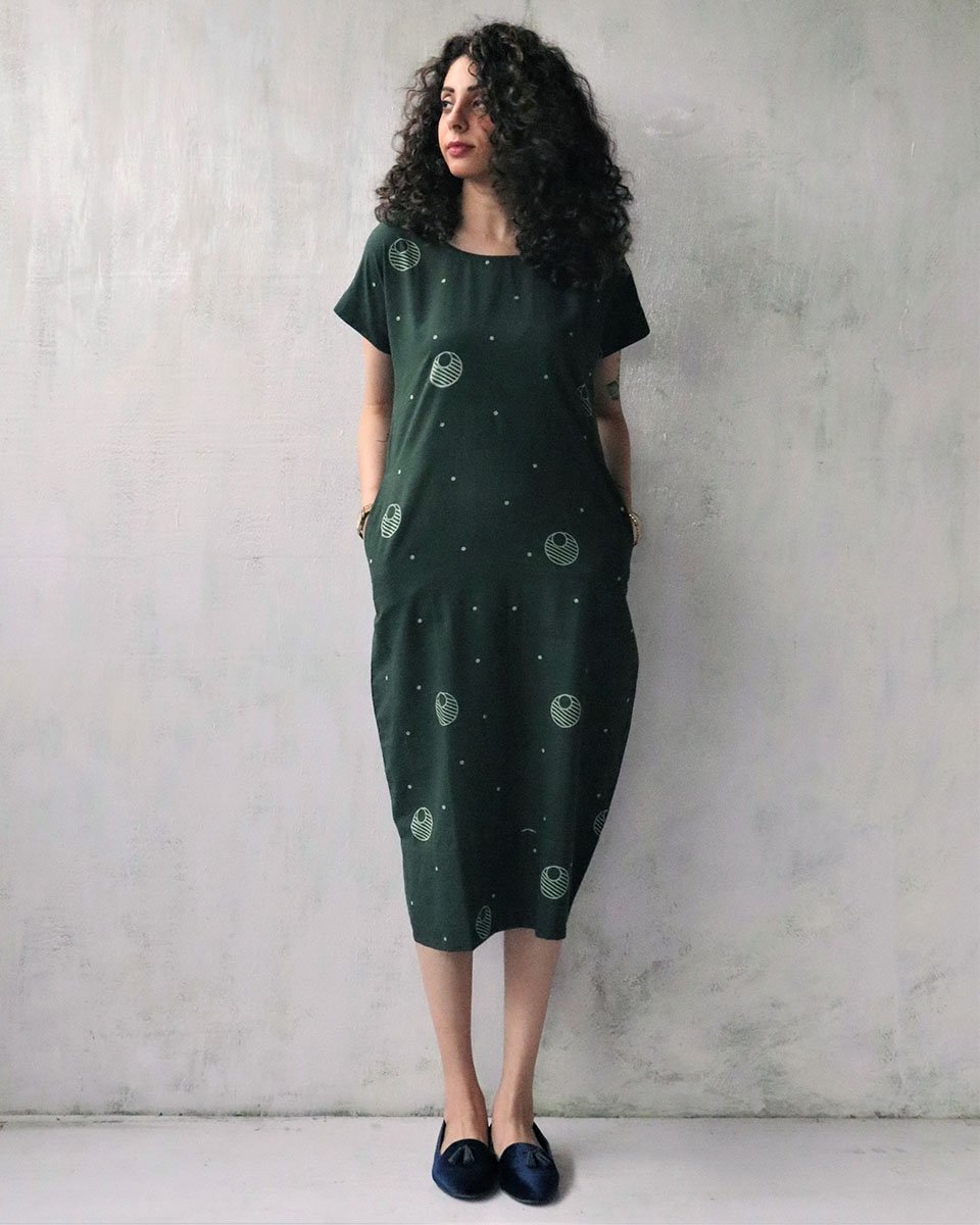 Green Blockprinted Cotton Dress