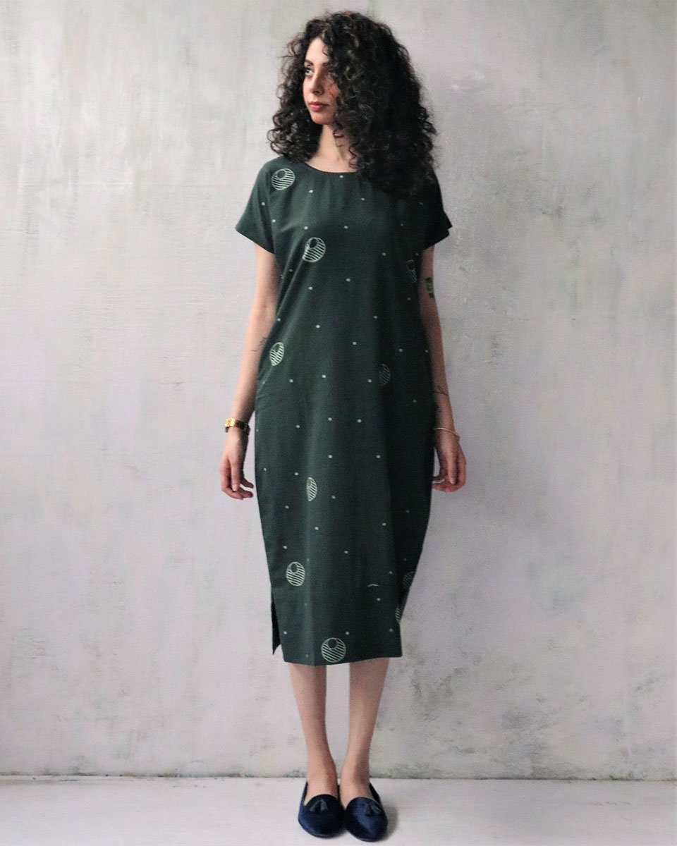 Green Blockprinted Cotton Dress