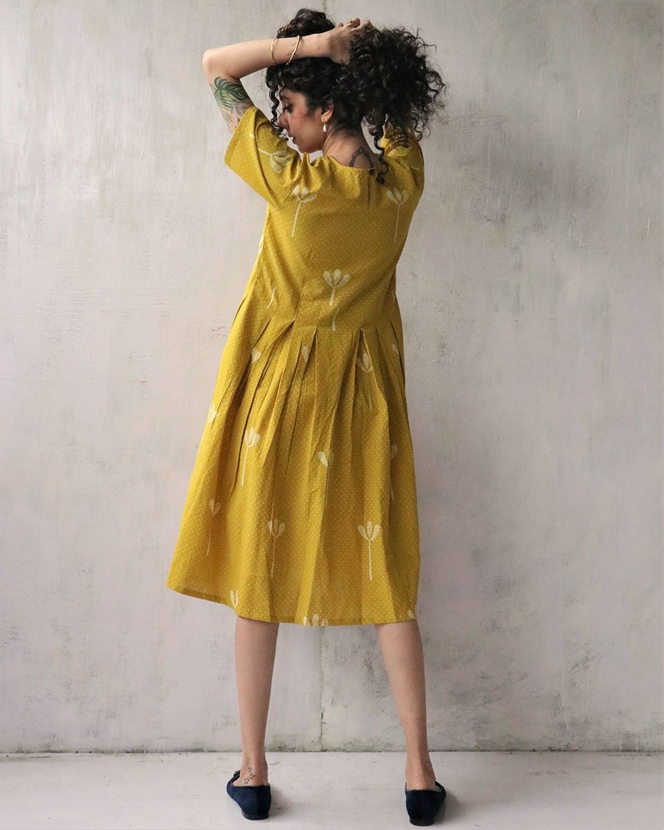 Yellow Blockprinted Cotton Dress