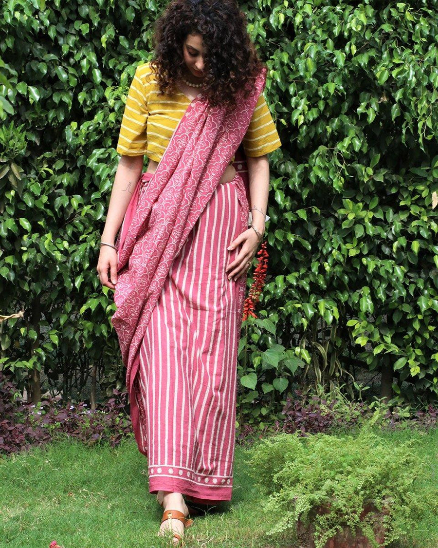 Pink - Mashru Weave Pure Handloom Silk Stitched Blouse